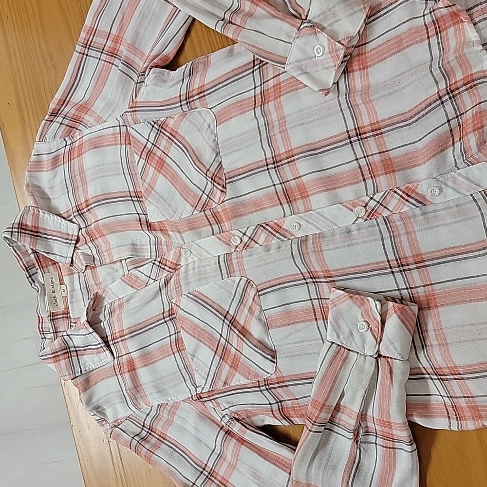 Cloth & Stone Orange White Lightweight Long Sleeve Button Down Shirt, Medium